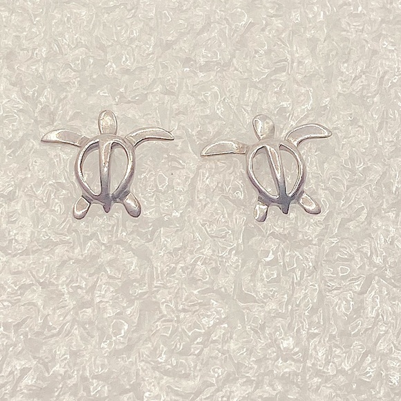 Vtg Sterling Silver Sea Turtle Stud Earrings / 10mm - Picture 2 of 5